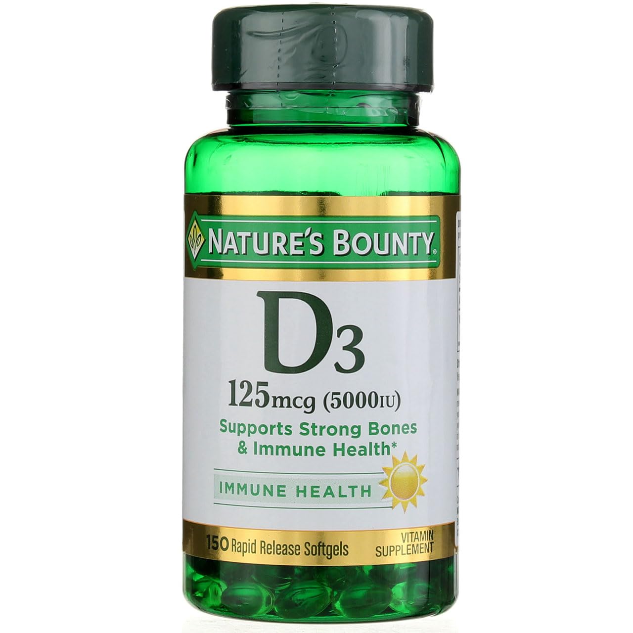 Product image of Nature's Bounty Vitamin D 5000 IU Softgels Pack of 100